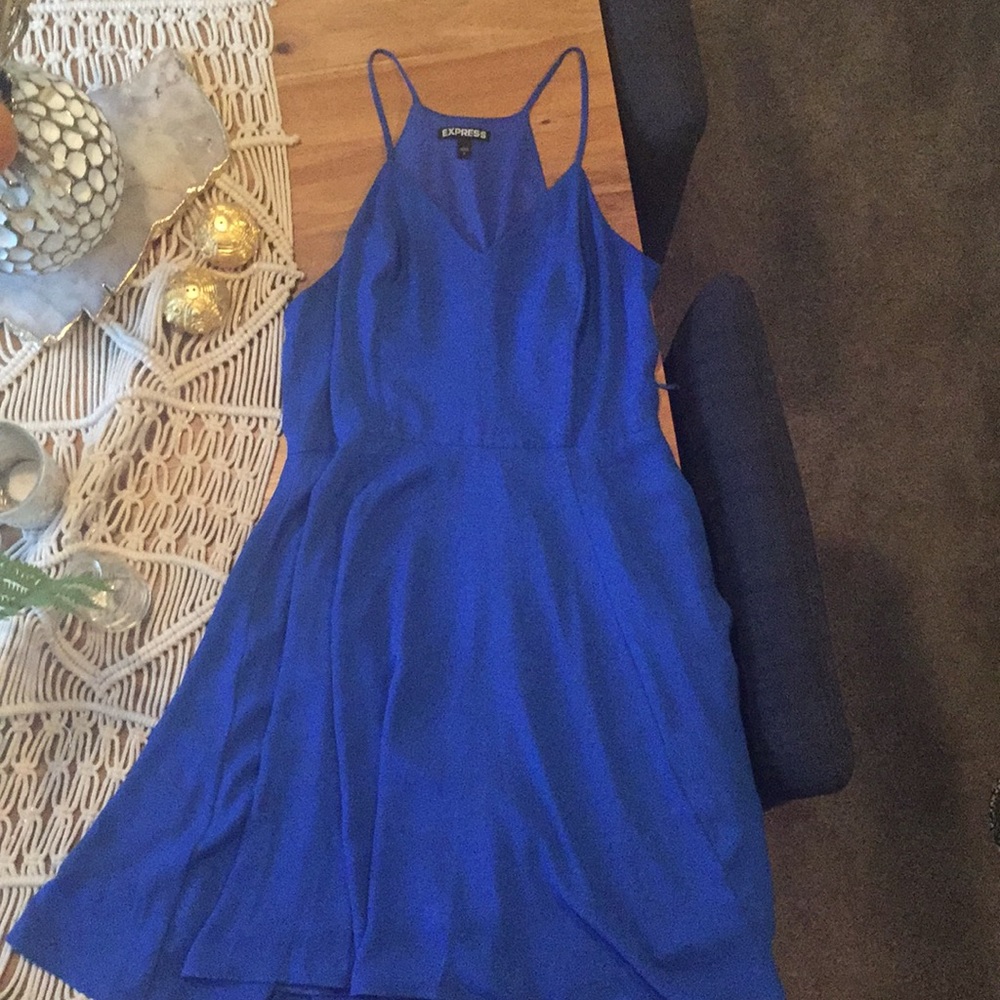 Express chiffon cobalt blue fit and flare dress